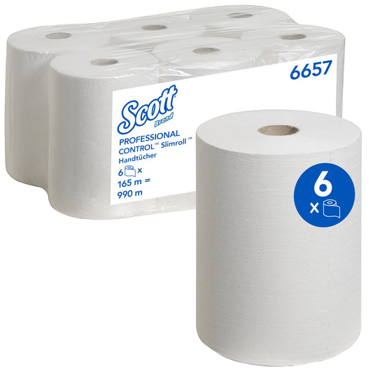 Scott® Handtuchrolle SlimrollT 19,8 cm x 165 m (B x L) AirflexT, 56 % recyclebar weiß 6 Rl./Pack.