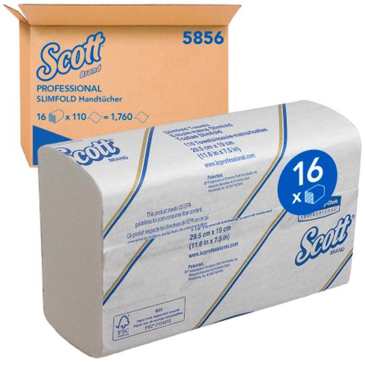 Scott® Papierhandtücher SlimfoldT 29,5 x 19 cm (B x L) AirflexT weiß 16 x 110 Bl./Pack.