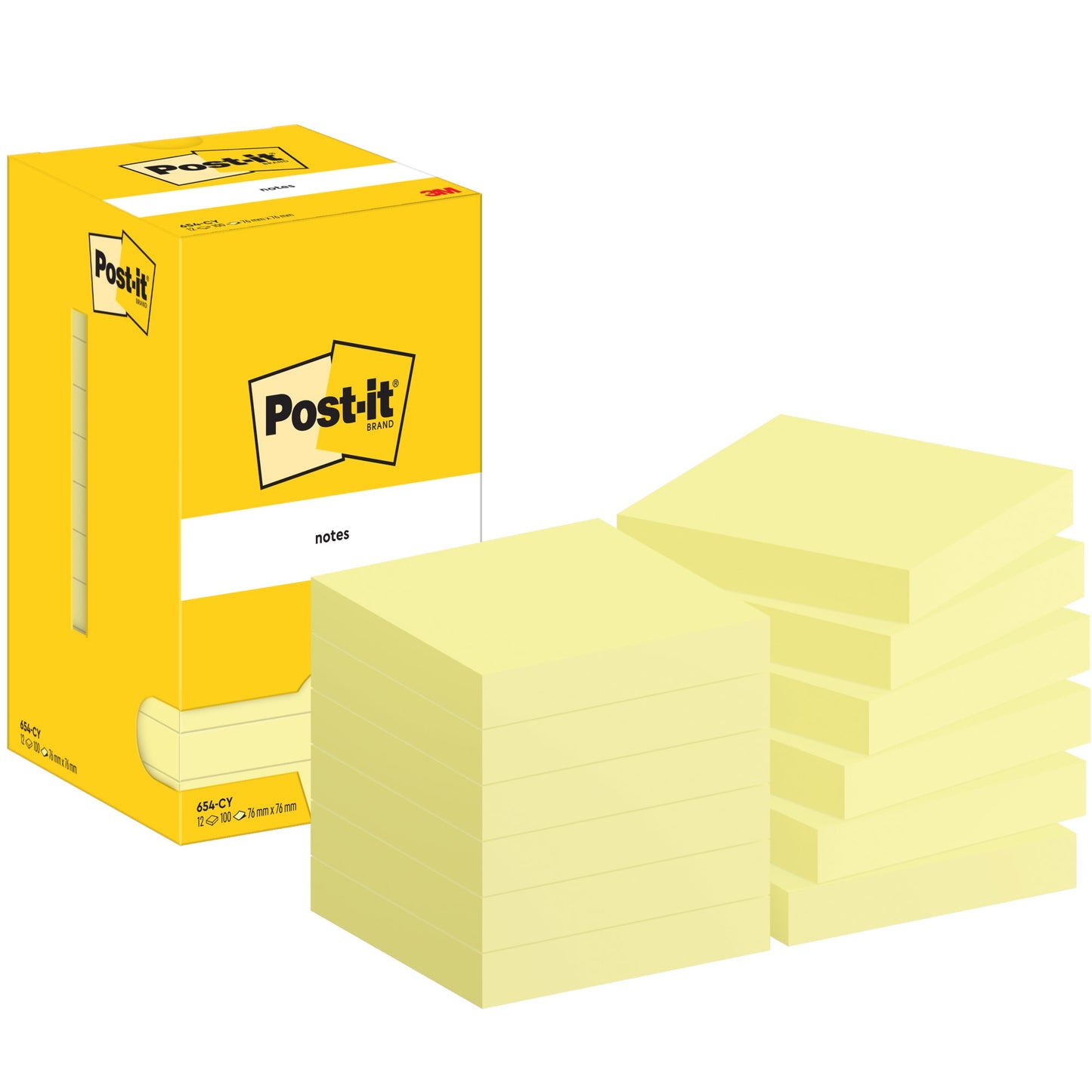 Post-it® Haftnotiz Notes 76 x 76 mm (B x H) gelb 100 Bl./Block 12 Block/Pack.
