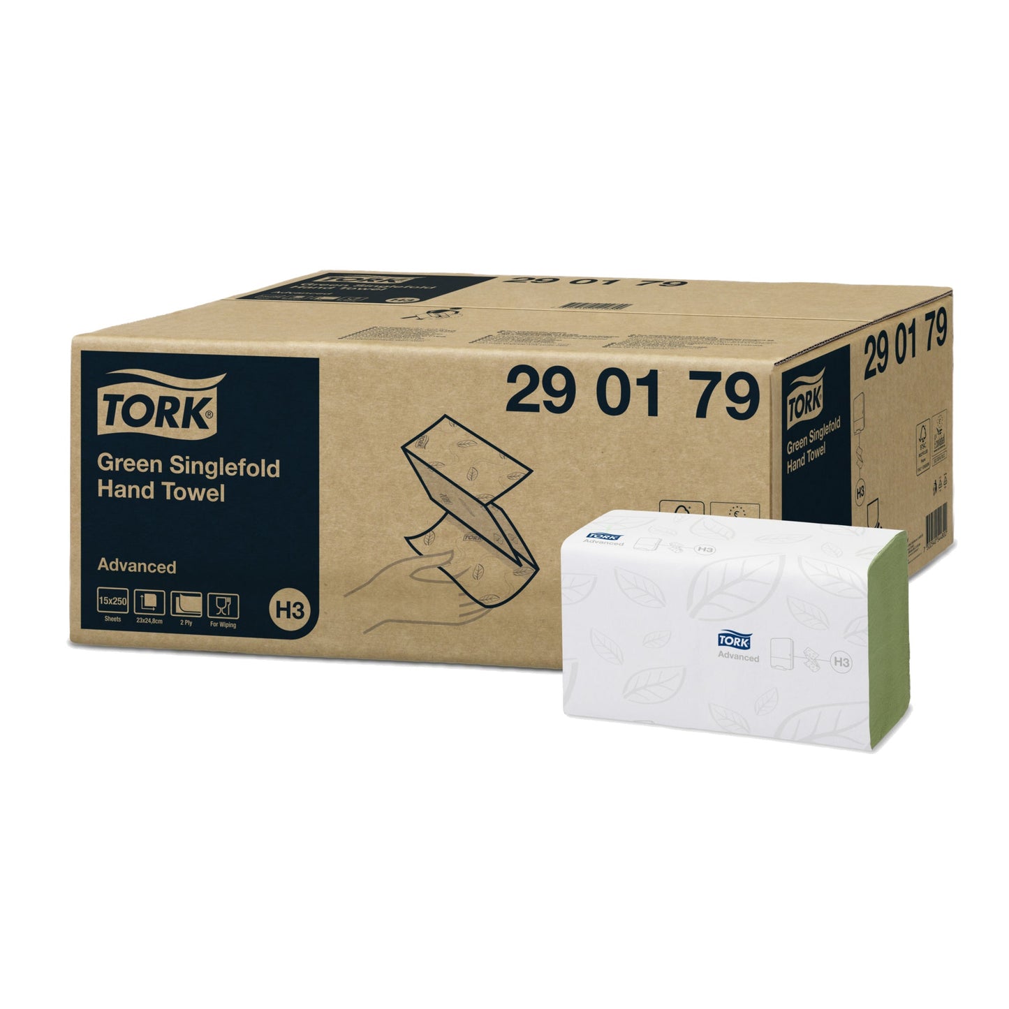 Tork Papierhandtücher Advanced 24,8 x 23 cm (B x L) Papier, 100 % recycelt grün 15 x 250 Bl./Pack.