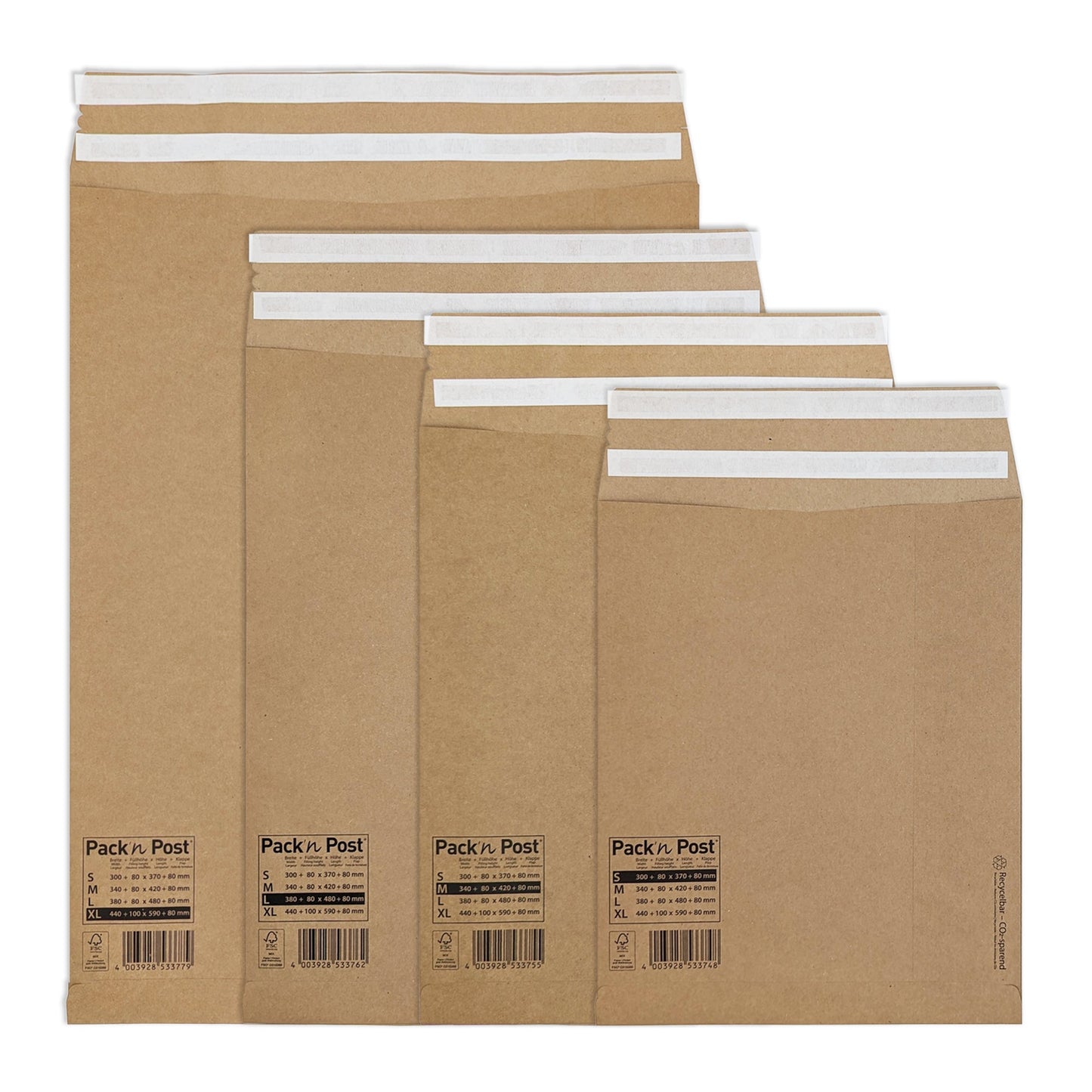 Faltentasche eCommerce 340 x 420 mm (B x H) ohne Fenster 110g/m² mit Haftklebung Kraftpapier, 70 % recycelt braun 250 St./Pack.