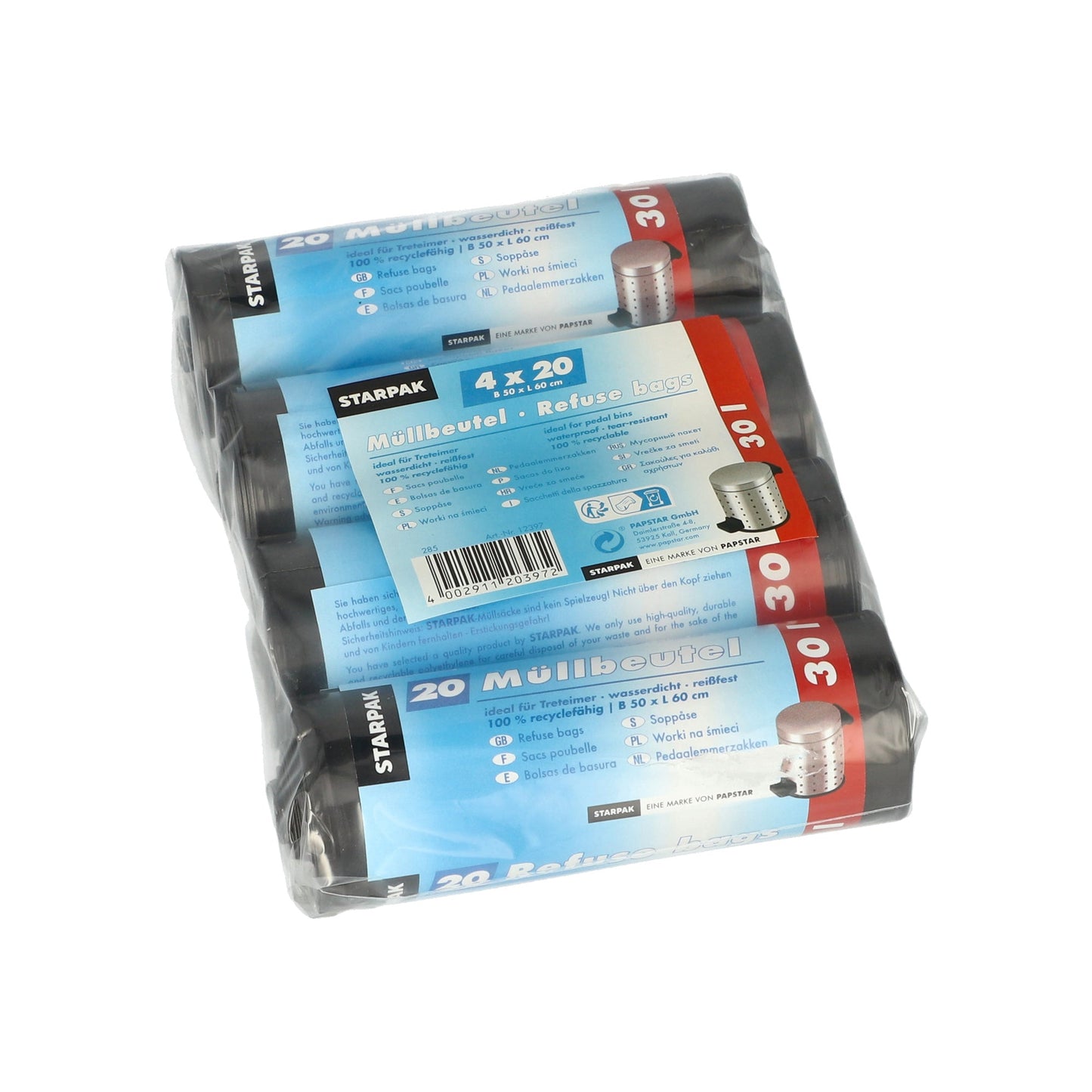 PAPSTAR Müllbeutel 60 x 50 cm (B x H) 17µm 30l LDPE grau 4 x 20 St./Pack.