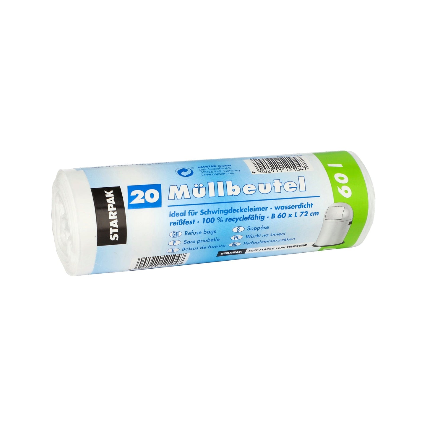 PAPSTAR Müllbeutel 72 x 60 cm (B x H) 17µm 60l LDPE weiß 20 St./Pack.
