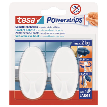 tesa® Haken Powerstrips® Large Küche, Bad 37 x 69 mm (B x L) 2kg inkl. 4 Powerstrips® Large weiß 2 St./Pack.