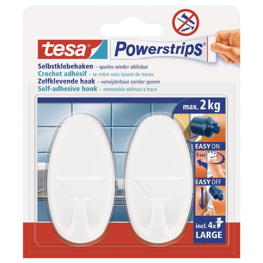 tesa® Haken Powerstrips® Large Küche, Bad 37 x 69 mm (B x L) 2kg inkl. 4 Powerstrips® Large weiß 2 St./Pack.