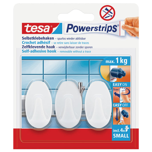 tesa® Haken Powerstrips® Small 1kg inkl. 4 Powerstrips small weiß 3 St./Pack.