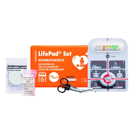 SÖHNGEN® Reanimationshilfe LifePad® je 1 x LifePad®, SÖHNGEN Beatmungstuch, Kleiderschere, Aufbewahrungskoffer Kunststoff orange, 4 x Handschuhe Vinyl groß