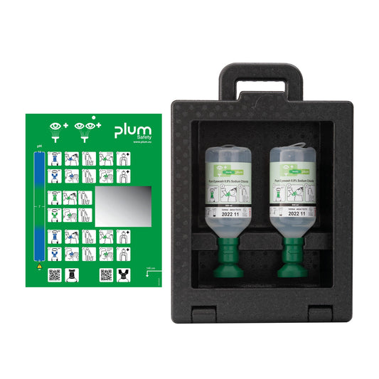 PLUM Augenspülstation iBox 2 42,5 x 29 x 13,5 cm (B x H x T) 2 x 500 ml Plum Eyewash 0,9 % Sodium Chloride (4604) Polypropylen schwarz