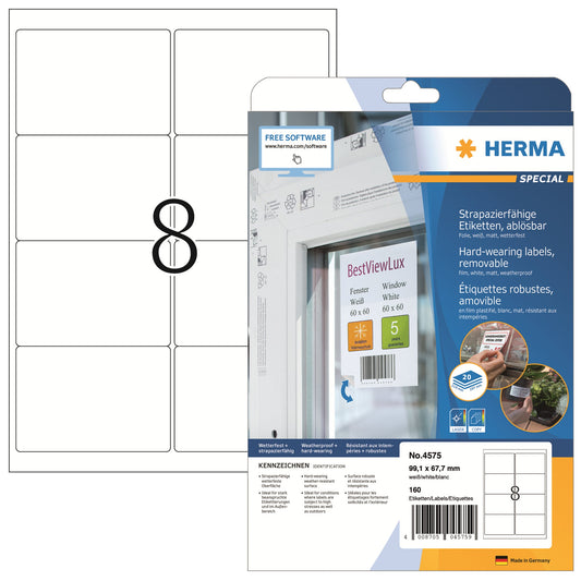 HERMA Folienetikett SPECIAL 99,1 x 67,7 mm (B x H) weiß 160 Etik./Pack.