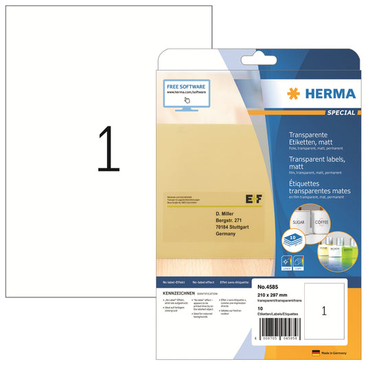 HERMA Folienetikett SPECIAL 210 x 297 mm (B x H) transparent 10 Etik./Pack.