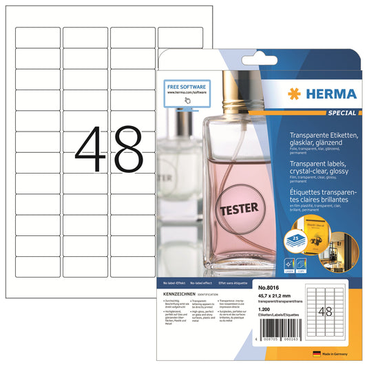 HERMA Folienetikett SPECIAL 45,7 x 21,2 mm (B x H) transparent 1.200 Etik./Pack.