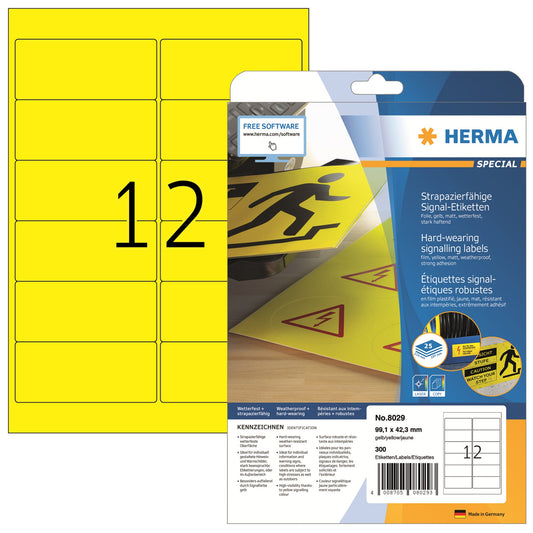 HERMA Folienetikett 99,1 x 42,3 mm (B x H) gelb 300 Etik./Pack.