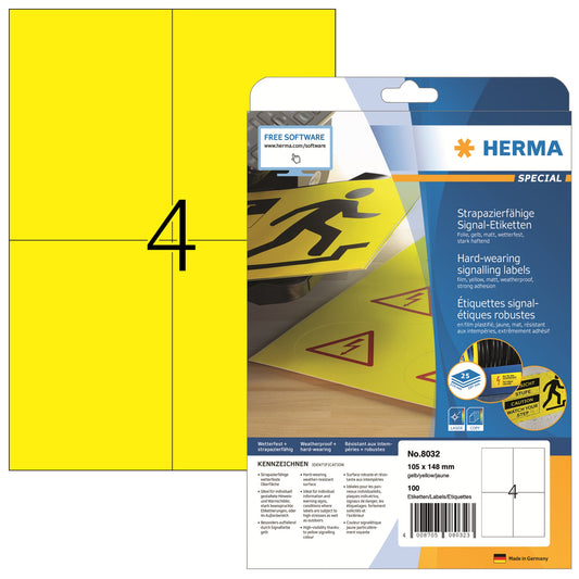 HERMA Folienetikett 105 x 148 mm (B x H) gelb 100 Etik./Pack.