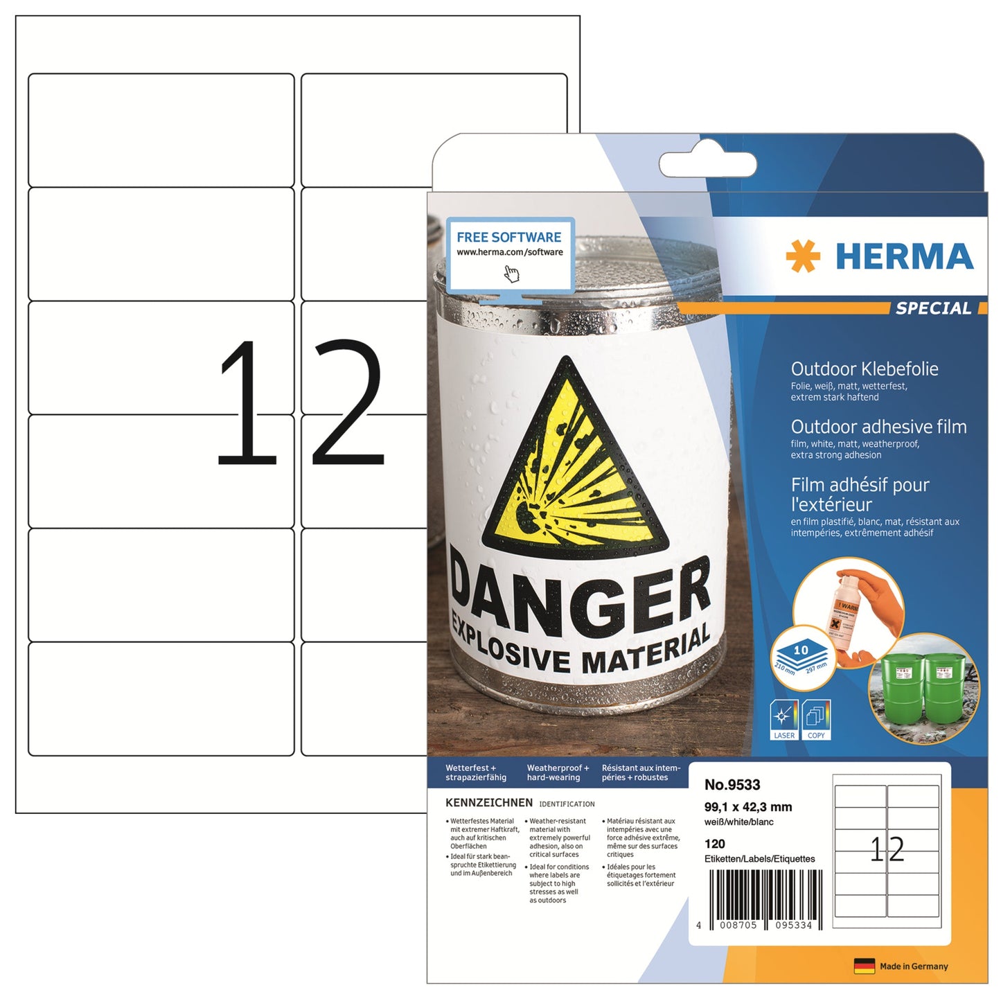 HERMA Folienetikett SPECIAL 99,1 x 42,3 mm (B x H) weiß 120 Etik./Pack.