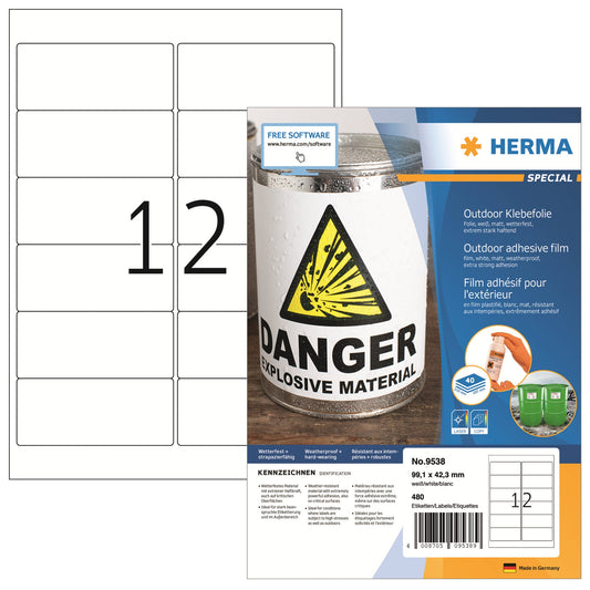 HERMA Folienetikett SPECIAL 99,1 x 42,3 mm (B x H) weiß 480 Etik./Pack.