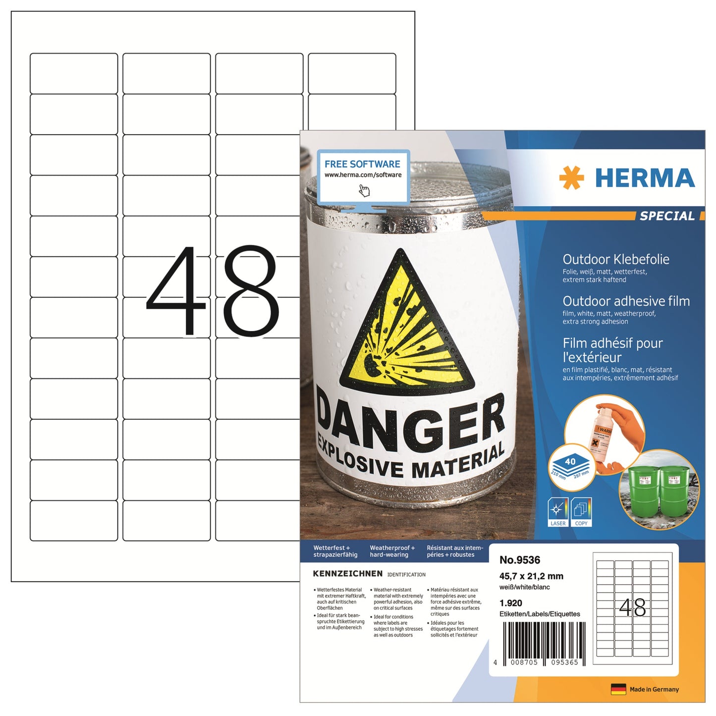 HERMA Folienetikett SPECIAL 45,7 x 21,2 mm (B x H) weiß 1.920 Etik./Pack.