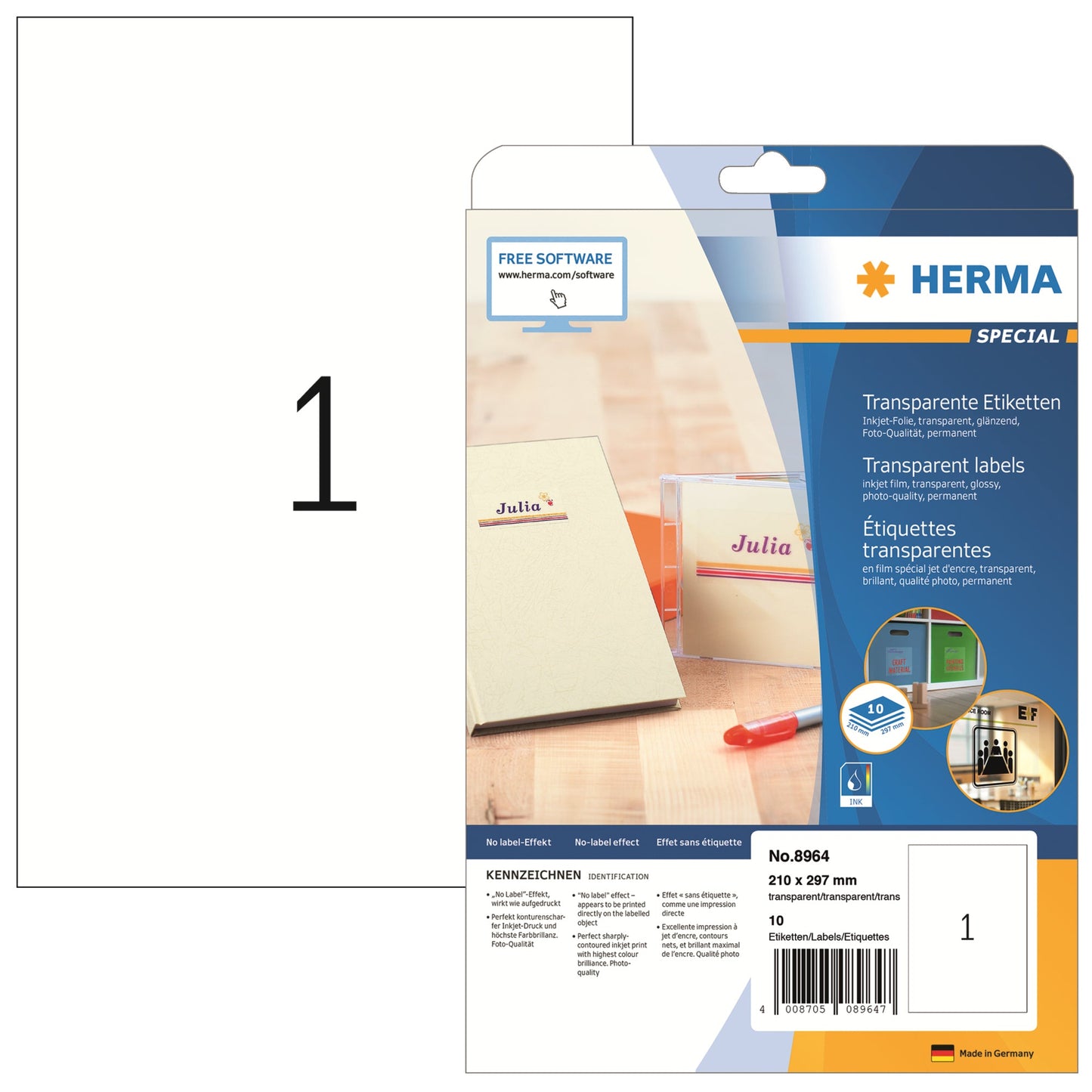 HERMA Folienetikett SPECIAL 210 x 297 mm (B x H) transparent 10 Etik./Pack.