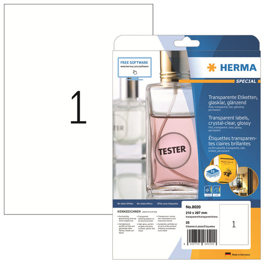 HERMA Folienetikett SPECIAL 210 x 297 mm (B x H) transparent 25 Etik./Pack.