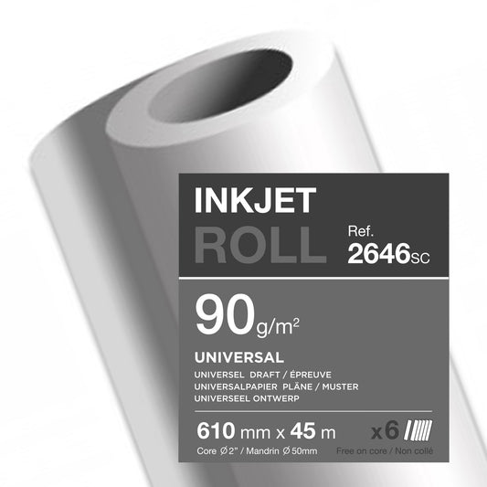 Clairefontaine Inkjetplotterpapier Inkjet Universal 610 mm x 45 m (B x L) 90g/m² hochweiß 6 Rl./Pack.