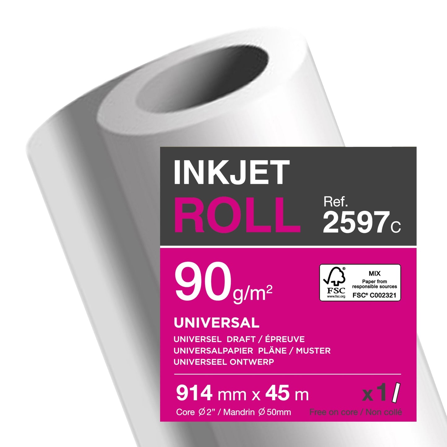 Clairefontaine Inkjetplotterpapier Inkjet Universal 914 mm x 45 m (B x L) 90g/m² hochweiß