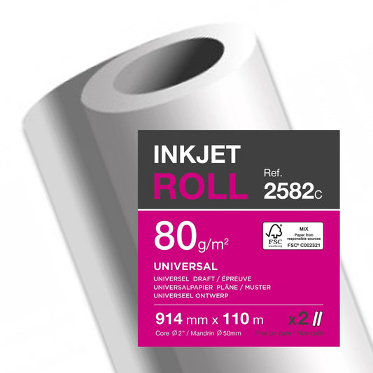 Clairefontaine Inkjetplotterpapier Inkjet Universal 914 mm x 110 m (B x L) 80g/m² hochweiß 2 Rl./Pack.