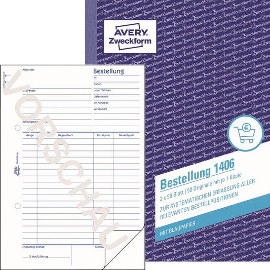 Avery Zweckform Bestellformular 1406 DIN A5 nicht selbstdurchschreibend 1 Durchschlag 2 x 50 Bl.