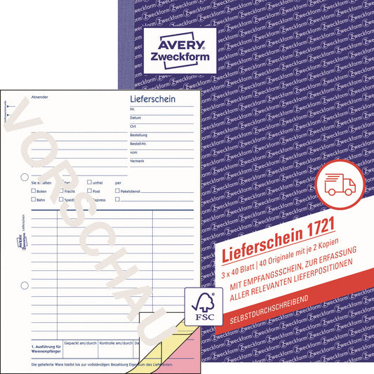 Avery Zweckform Lieferschein 1721 DIN A5 selbstdurchschreibend 3 x 40 Bl.