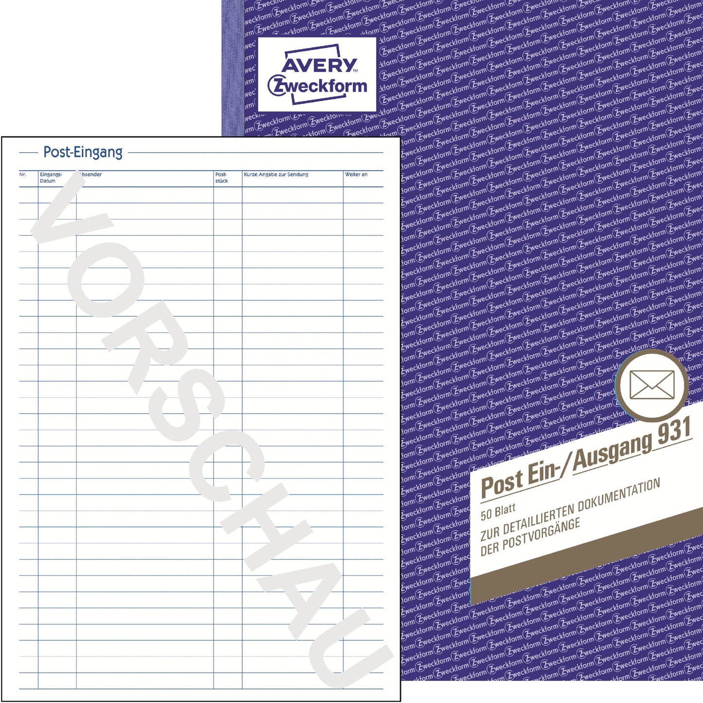 Avery Zweckform Postein-/Postausgang 931 DIN A4 ohne Abheftlochung Klebebindung handschriftlich 50 Bl.
