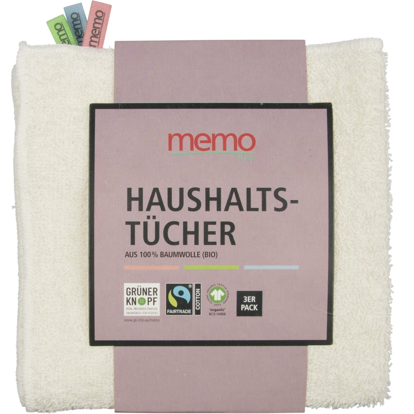 memo Putztücher 30 x 30 cm (B x L) 100 % Baumwolle natur 3 St./Pack.