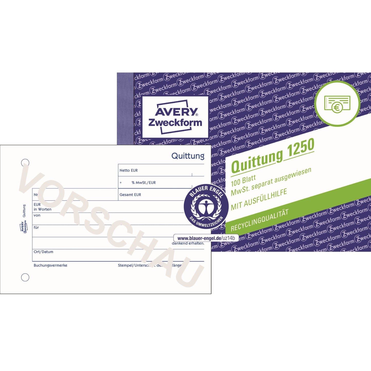 Avery Zweckform Quittung 1250 DIN A6 quer nicht selbstdurchschreibend 100 Bl.