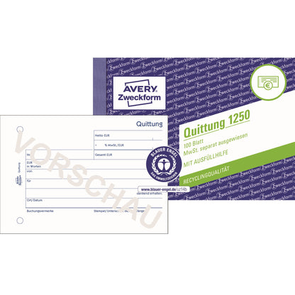 Avery Zweckform Quittung 1250 DIN A6 quer nicht selbstdurchschreibend 100 Bl.