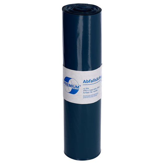 PREMIUM Müllsack 70 x 110 cm (B x H) 60µm 120l LDPE blau 15 St./Pack.