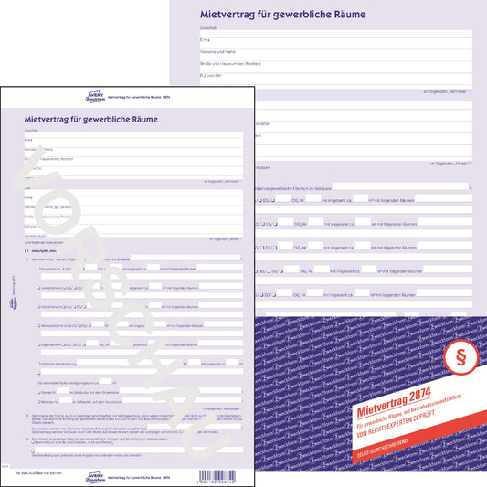 Avery Zweckform Mietvertrag 2874 DIN A4 selbstdurchschreibend 1 Durchschlag 2 x 6 Bl. 5 St./Pack.