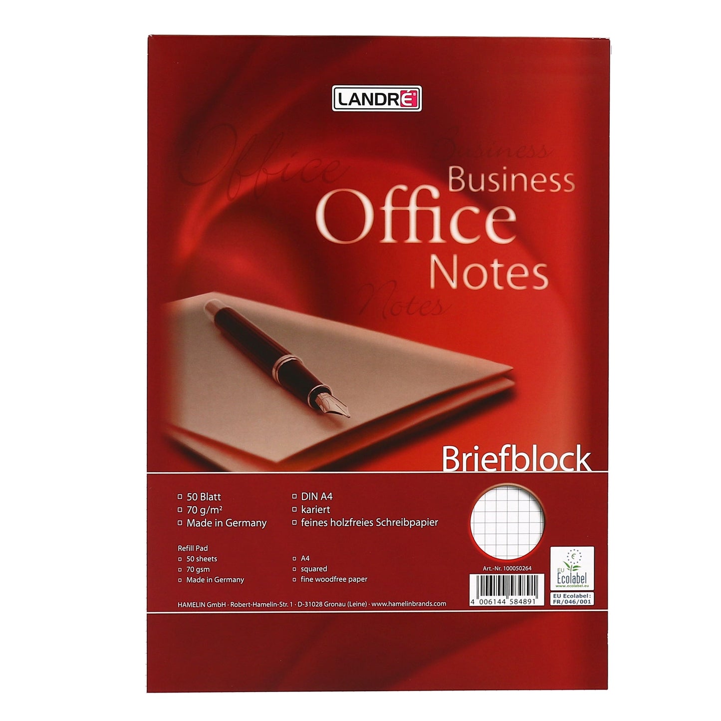 Landré Briefblock Business Office Notes DIN A4 kariert 70g/m² weiß 50 Bl.
