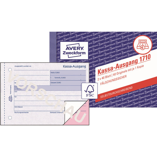 Avery Zweckform Ausgabebeleg 1710 DIN A6 quer selbstdurchschreibend 1 Durchschläge 2 x 40 Bl.