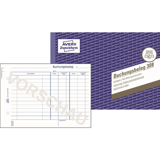 Avery Zweckform Buchungsbeleg 308 DIN A5 quer nicht selbstdurchschreibend 50 Bl.