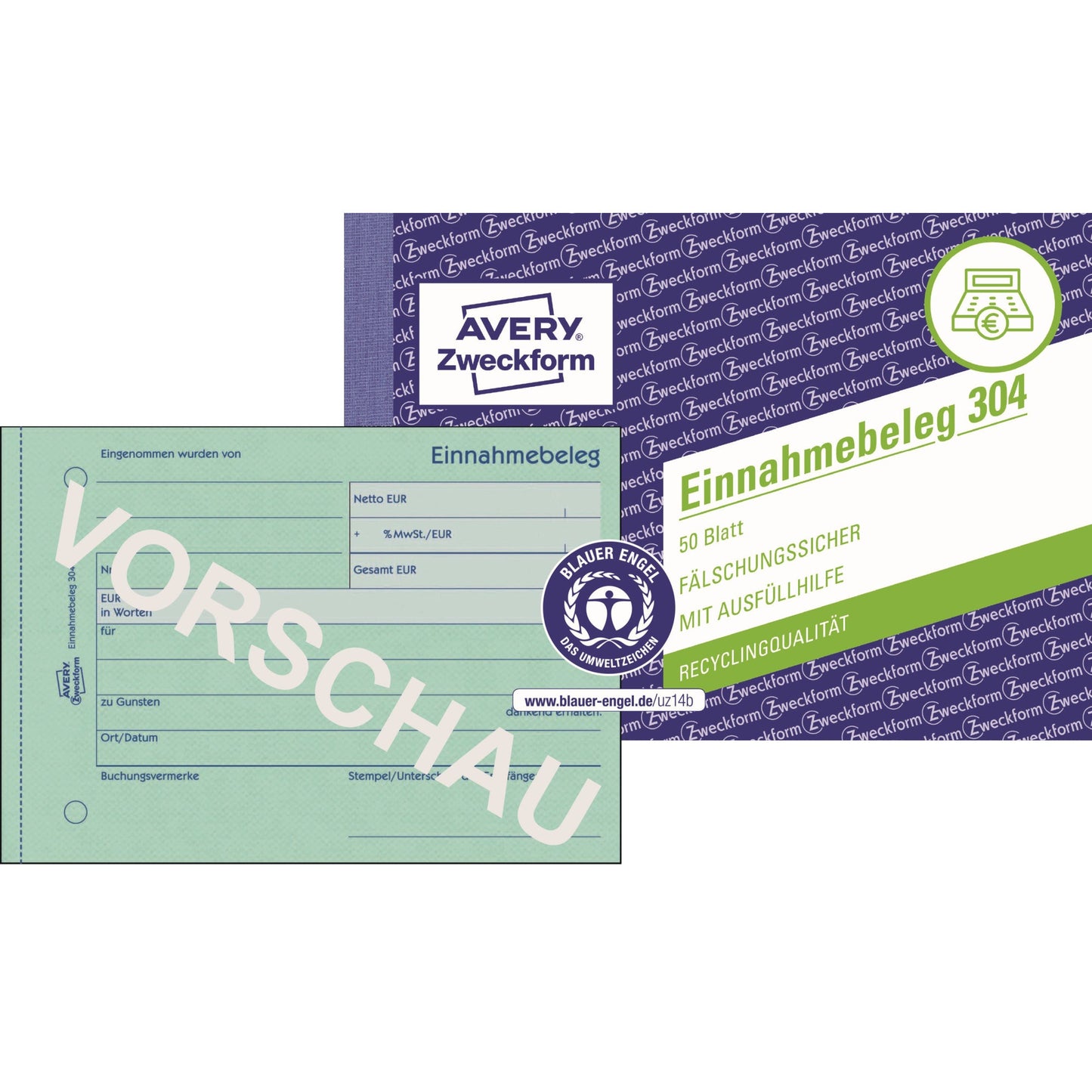 Avery Zweckform Einnahmebeleg 304 DIN A6 quer 65g/m² 50 Bl.