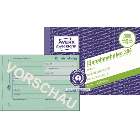 Avery Zweckform Einnahmebeleg 304 DIN A6 quer 65g/m² 50 Bl.