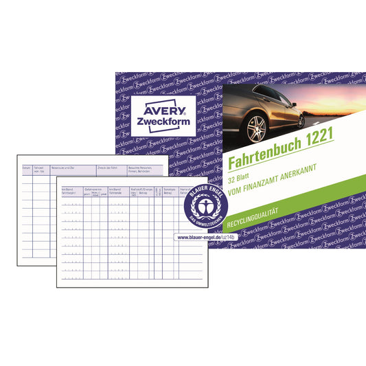 Avery Zweckform Fahrtenbuch 1221 DIN A6 quer PKW blau 32 Bl.