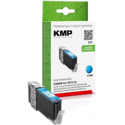 KMP Tintenpatrone kein Originalzubehör Kompatibel mit: Canon CLI551CXL C91 ca. 715 Seiten cyan 15ml