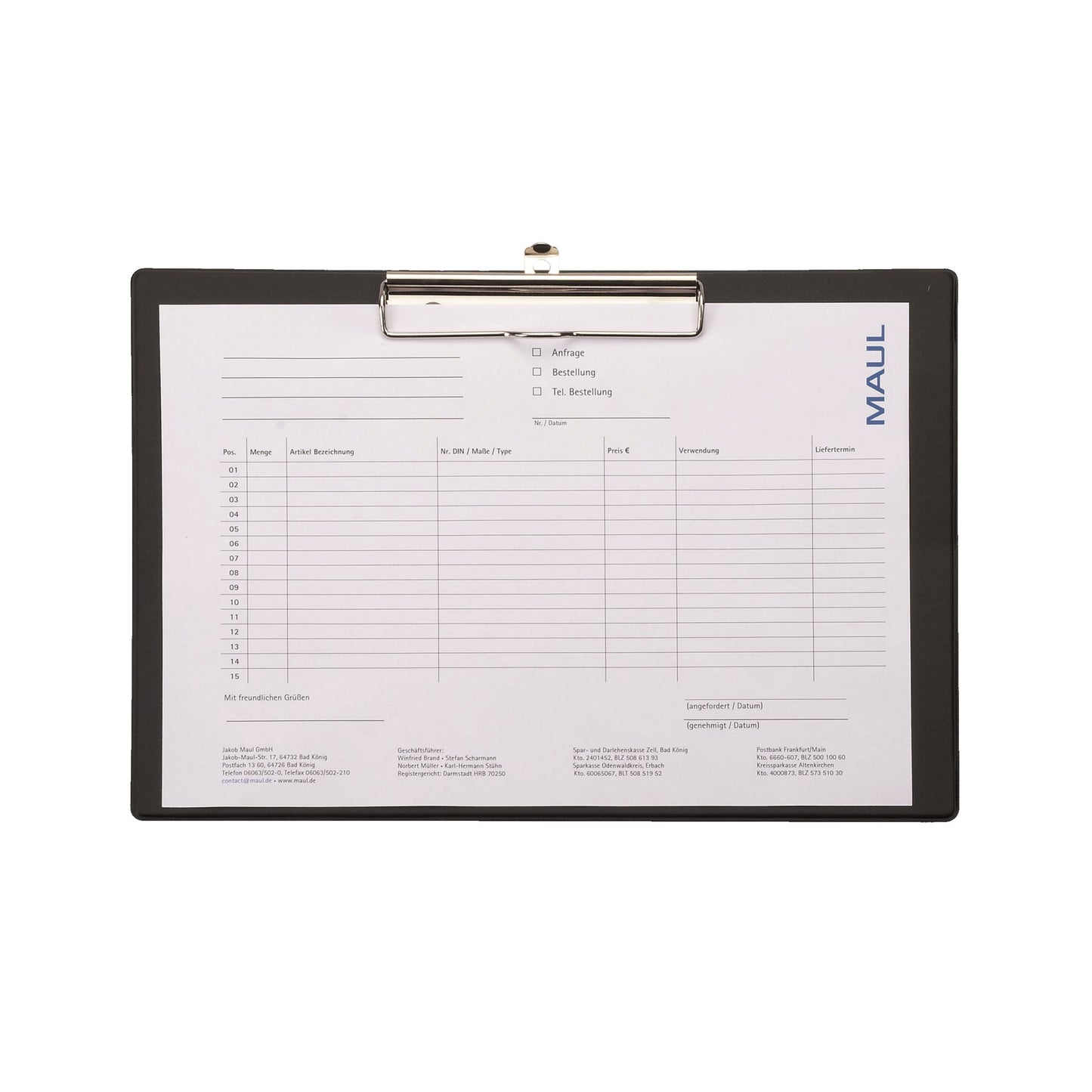 MAUL Klemmbrett 32 x 23 cm (B x H) DIN A4 quer Karton, Folienüberzug schwarz