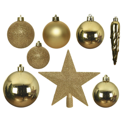 DECORIS Weihnachtskugeln Mix 023370 bruchfest gold 33St