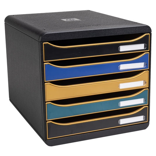 Exacompta Schubladenbox BIG-BOX plus 5 Schubladen DIN A4, Überbreite Polystyrol Gehäusefarbe: schwarz Farbe der Schublade: mehrfarbig