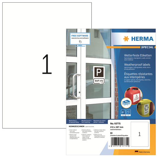 HERMA Universaletikett 210 x 297 mm (B x H) Papier, imprägniert weiß 80 Etik./Pack.