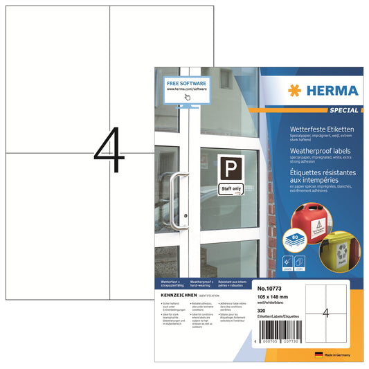 HERMA Universaletikett 105 x 148 mm (B x H) Papier, imprägniert weiß 320 Etik./Pack.