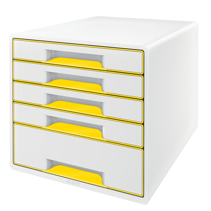Leitz Schubladenbox WOW CUBE 5 Schubladen DIN A4 Polystyrol Gehäusefarbe: weiß Farbe der Schublade: gelb/weiß