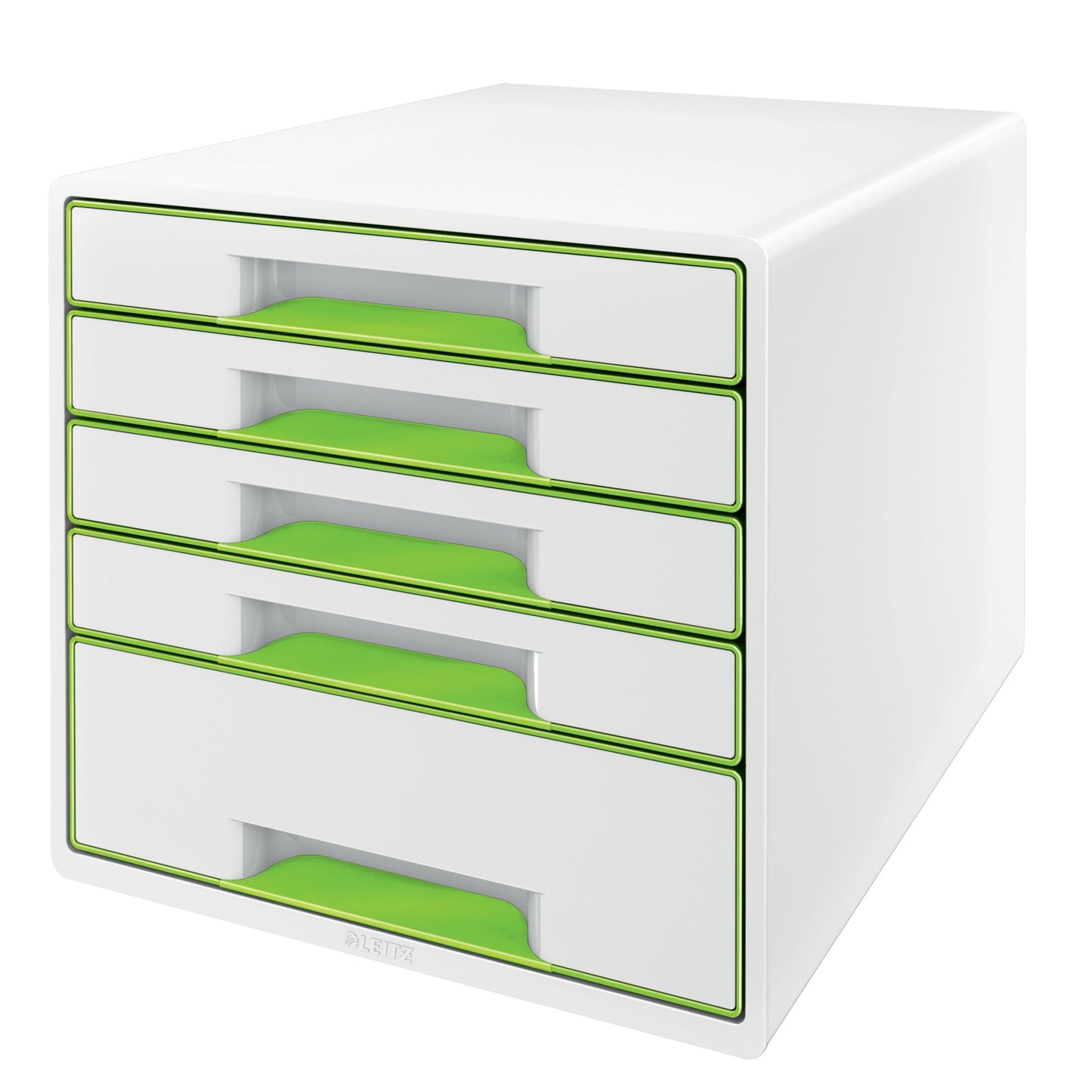 Leitz Schubladenbox WOW CUBE 5 Schubladen DIN A4 Polystyrol Gehäusefarbe: weiß Farbe der Schublade: grün/weiß