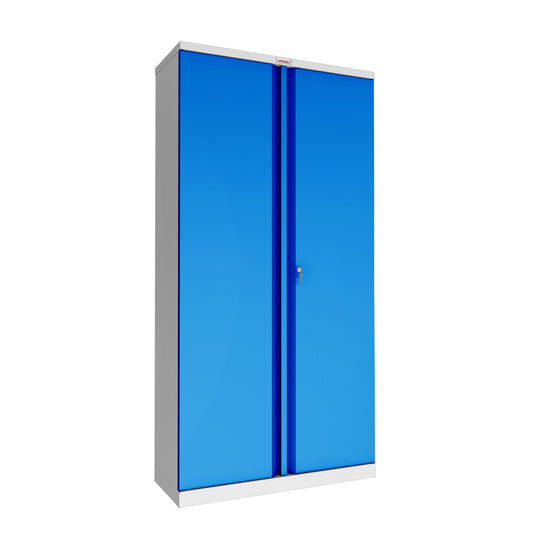 Phoenix Flügeltürenschrank 915 x 1.830 x 370 mm (B x H x T) 4 Fachböden Stahl, pulverbeschichtet Farbe der Front: blau Farbe des Korpus: grau