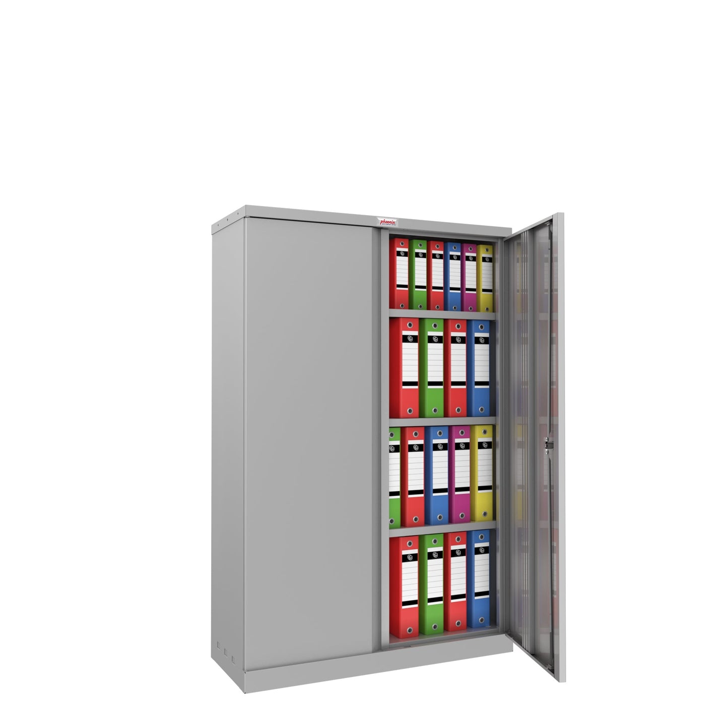 Phoenix Flügeltürenschrank 915 x 1.400 x 370 mm (B x H x T) 3 Fachböden Stahl, pulverbeschichtet Farbe der Front: grau Farbe des Korpus: grau