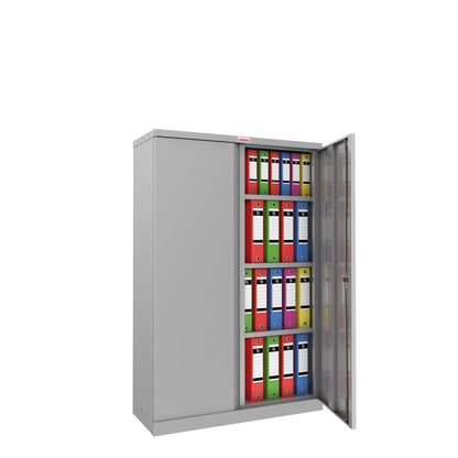 Phoenix Flügeltürenschrank 915 x 1.400 x 370 mm (B x H x T) 3 Fachböden Stahl, pulverbeschichtet Farbe der Front: grau Farbe des Korpus: grau